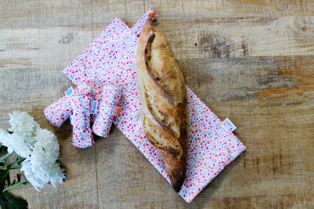 sac à pain pour baguette tache orange rouge bleu