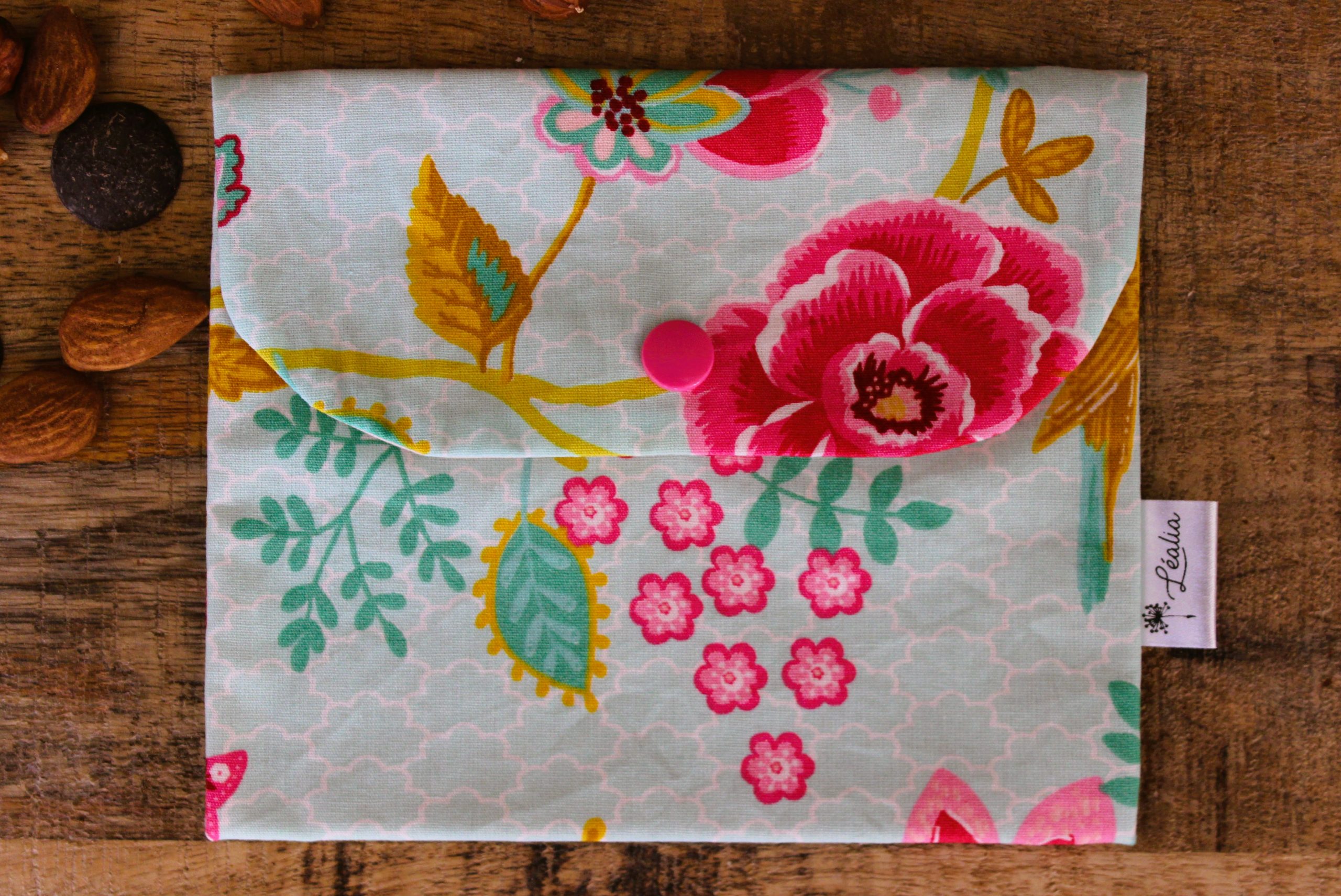 Pochette à goûter floral fuchsia vert