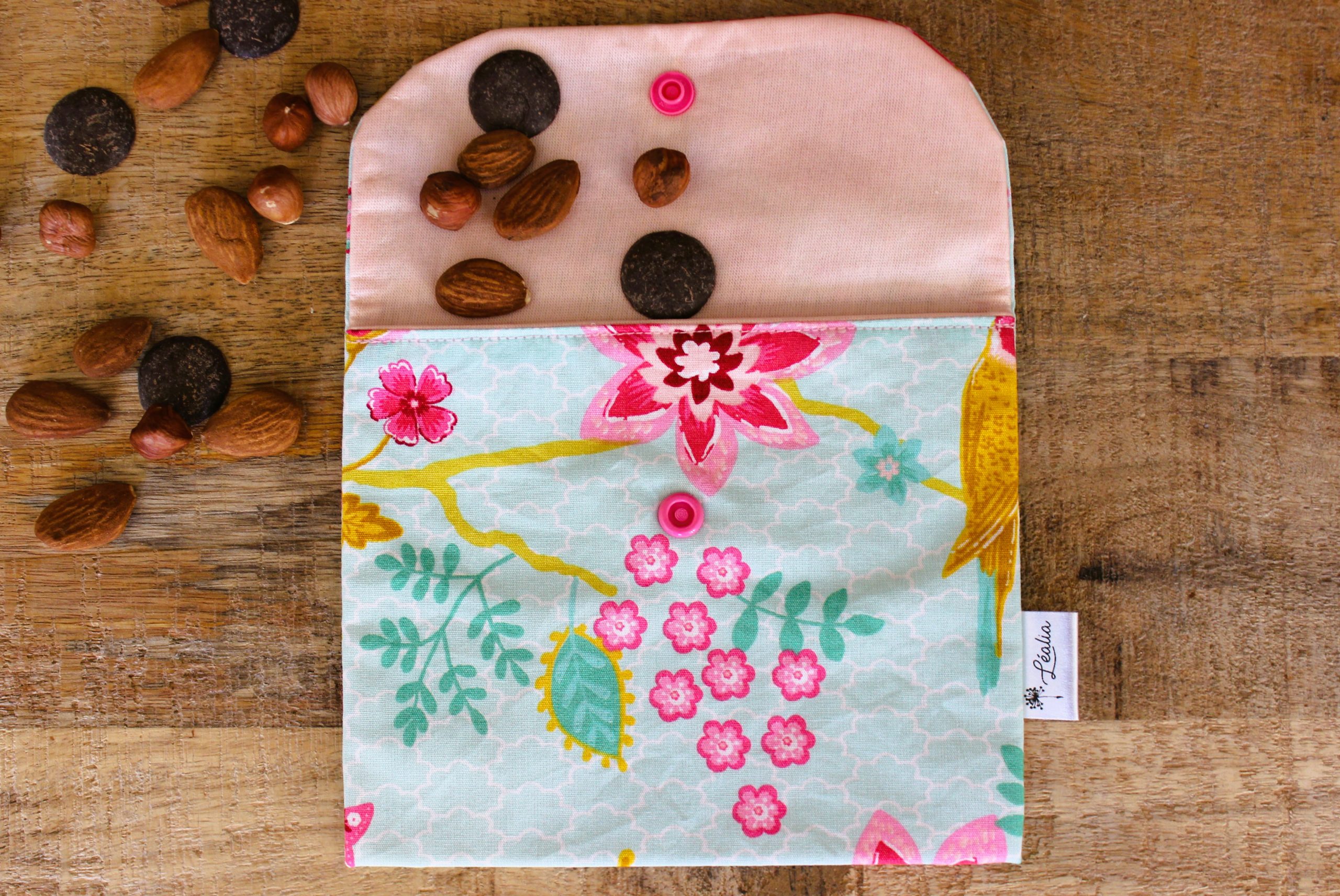 Pochette à goûter floral fuchsia vert