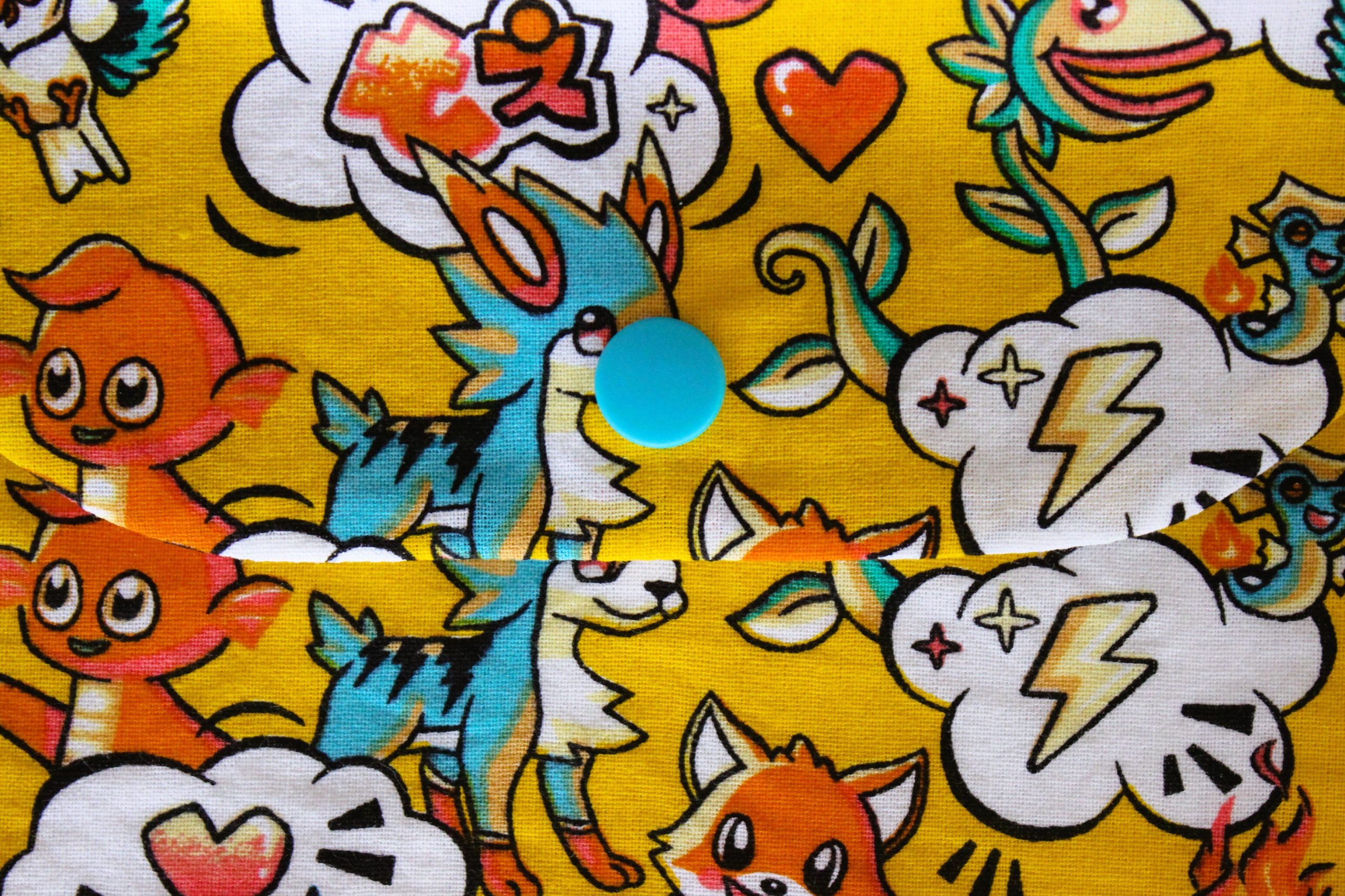 Pochette à goûter manga jaune chat renard narval