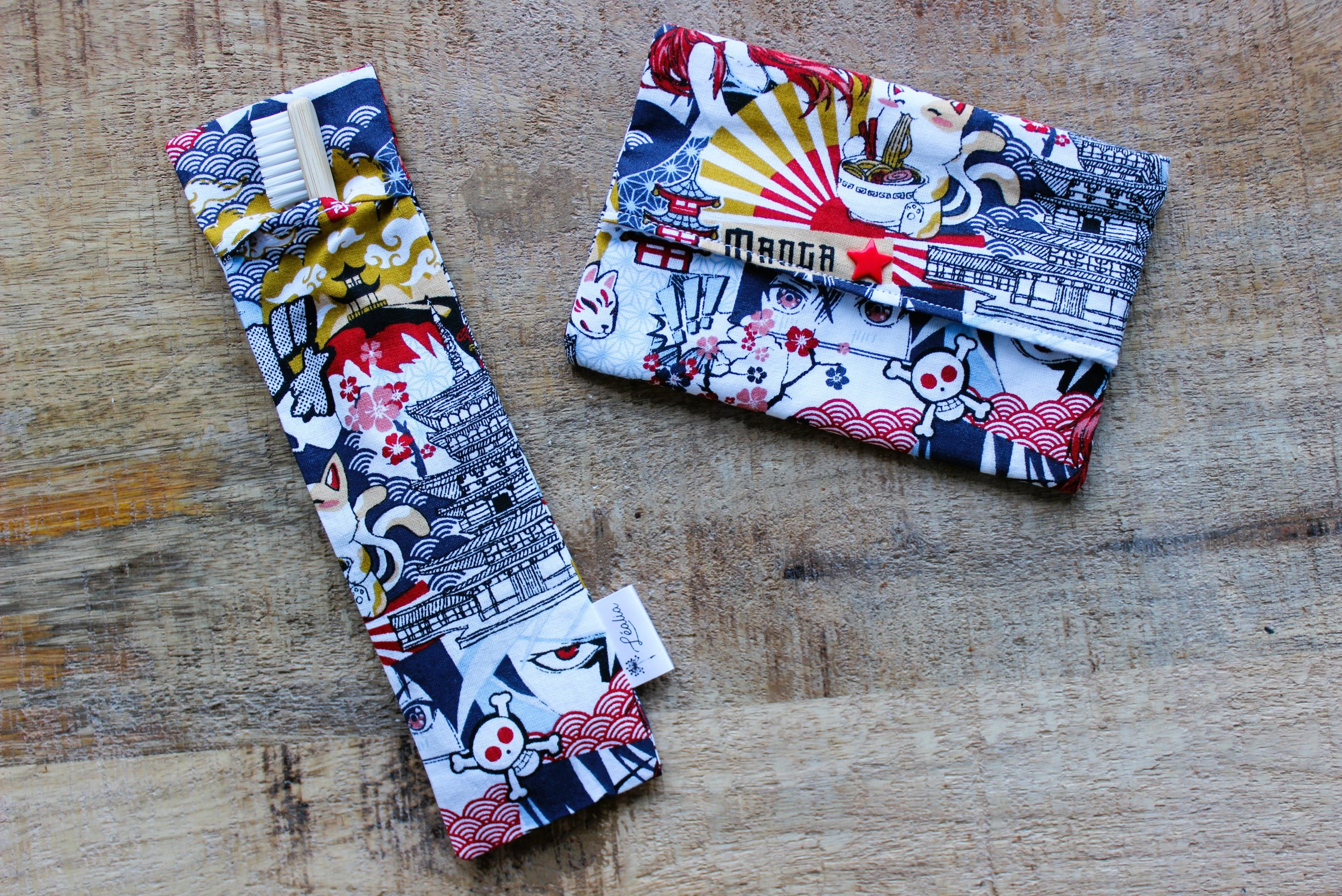 kit pochette brosse à dents et pochette à savon manga marine tête de mort
