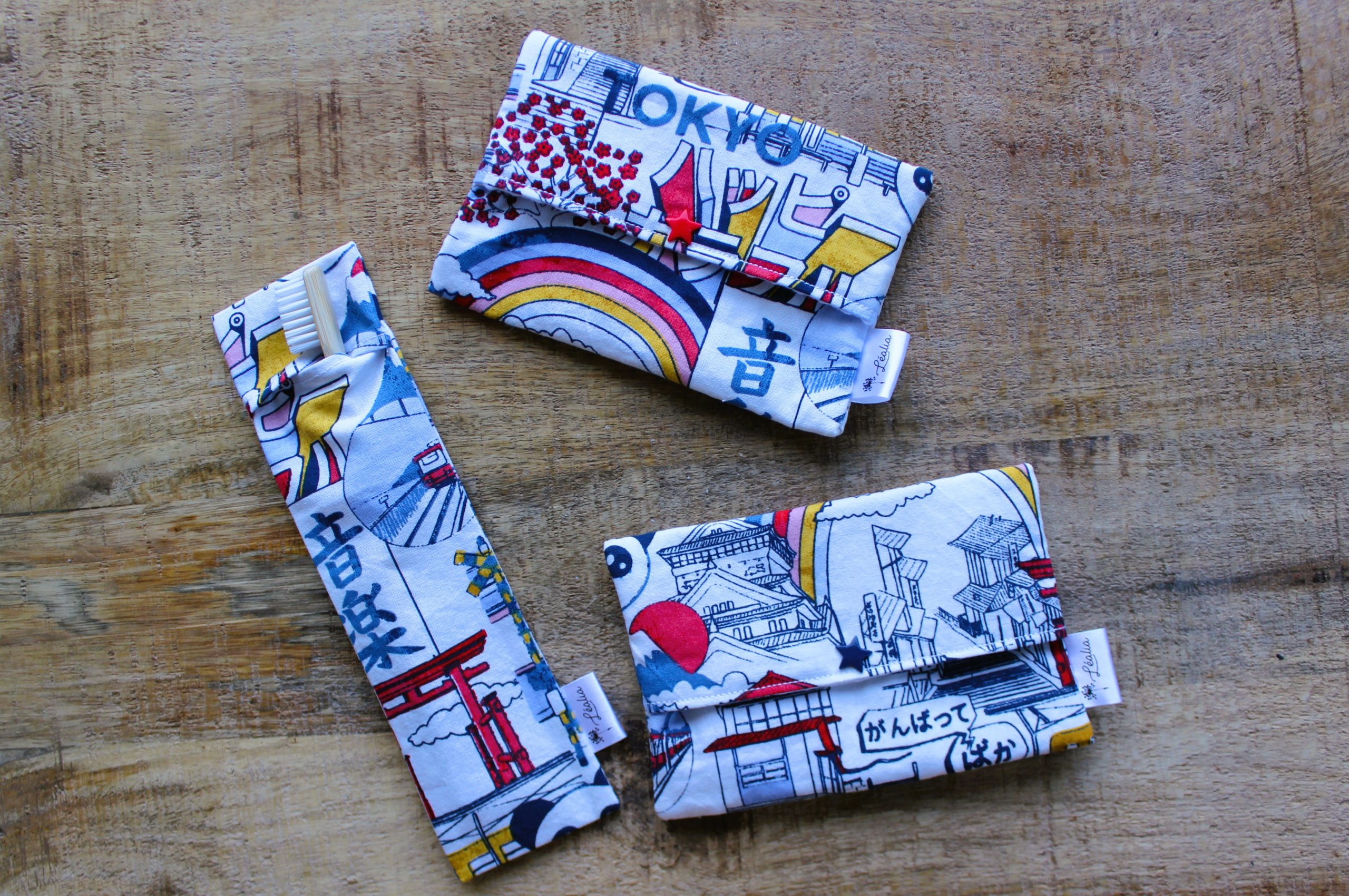 kit pochette brosse à dents et pochette à savon manga bleu panda arc-en-ciel cerisier