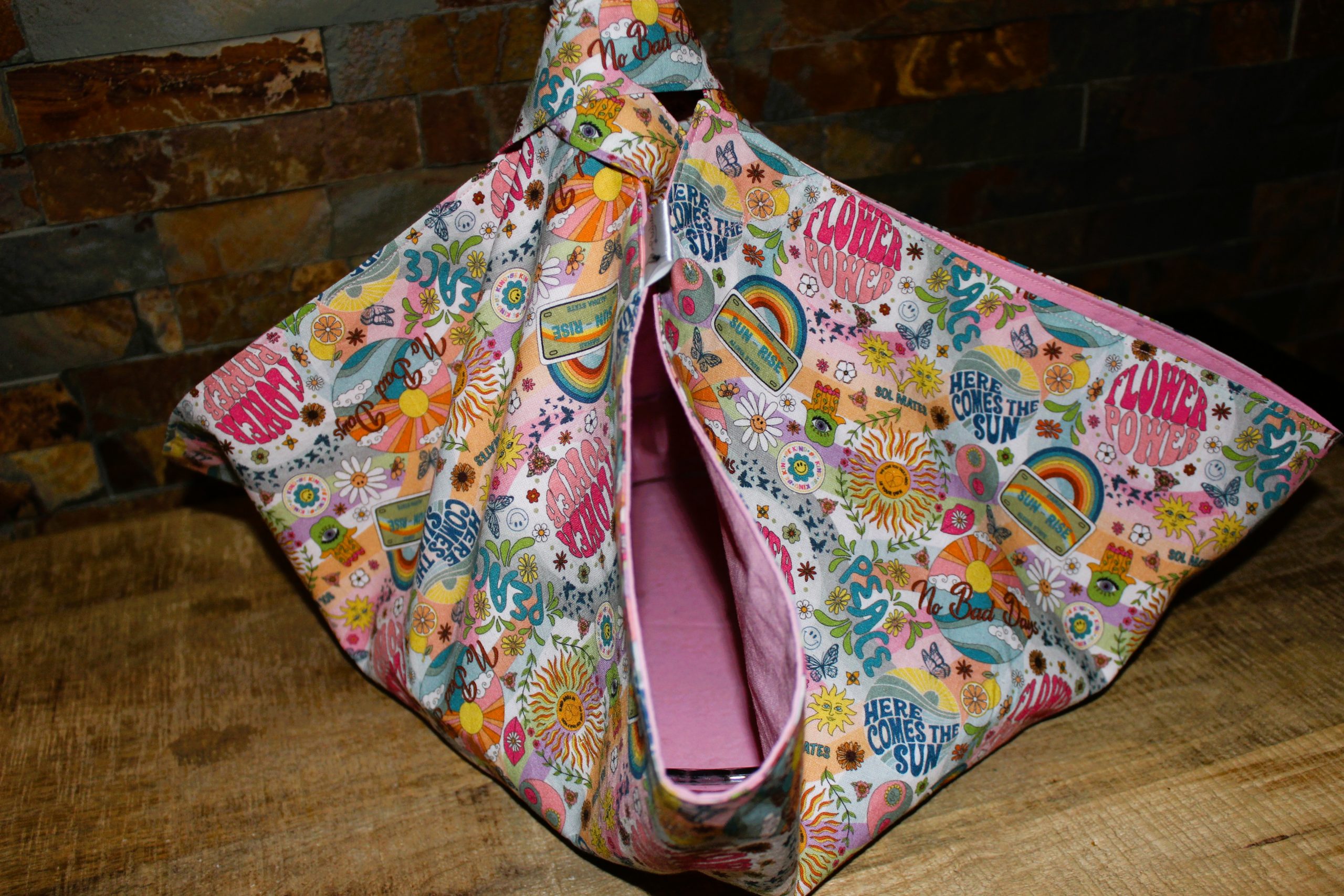 sac à tarte hippie rose moutarde