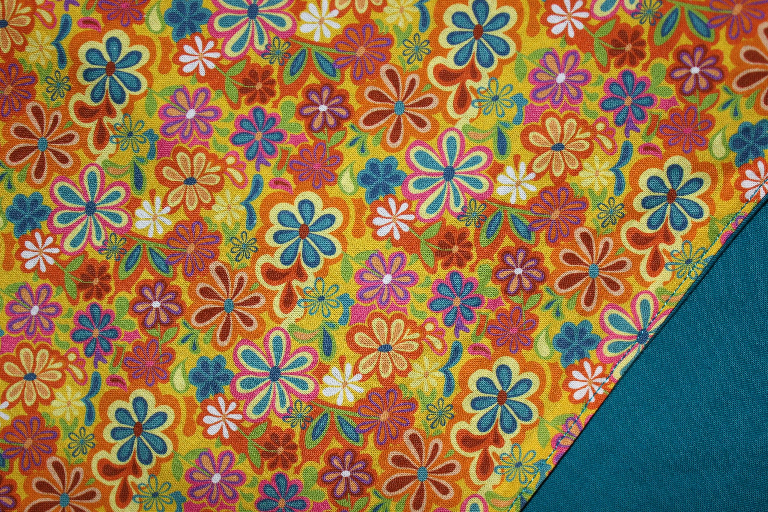 sac à tarte hippie fleur moutarde orange bleu