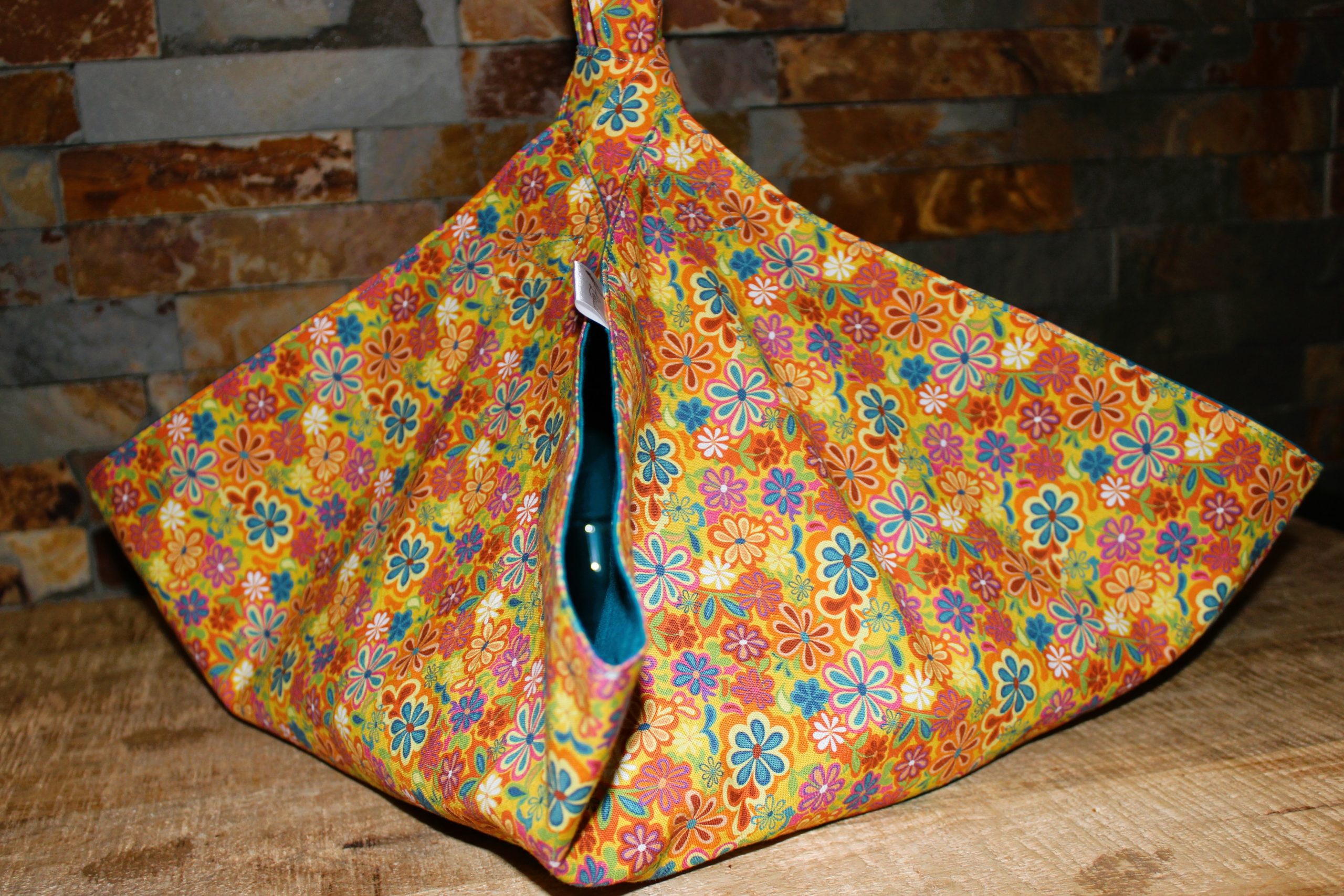 sac à tarte hippie fleur moutarde orange bleu