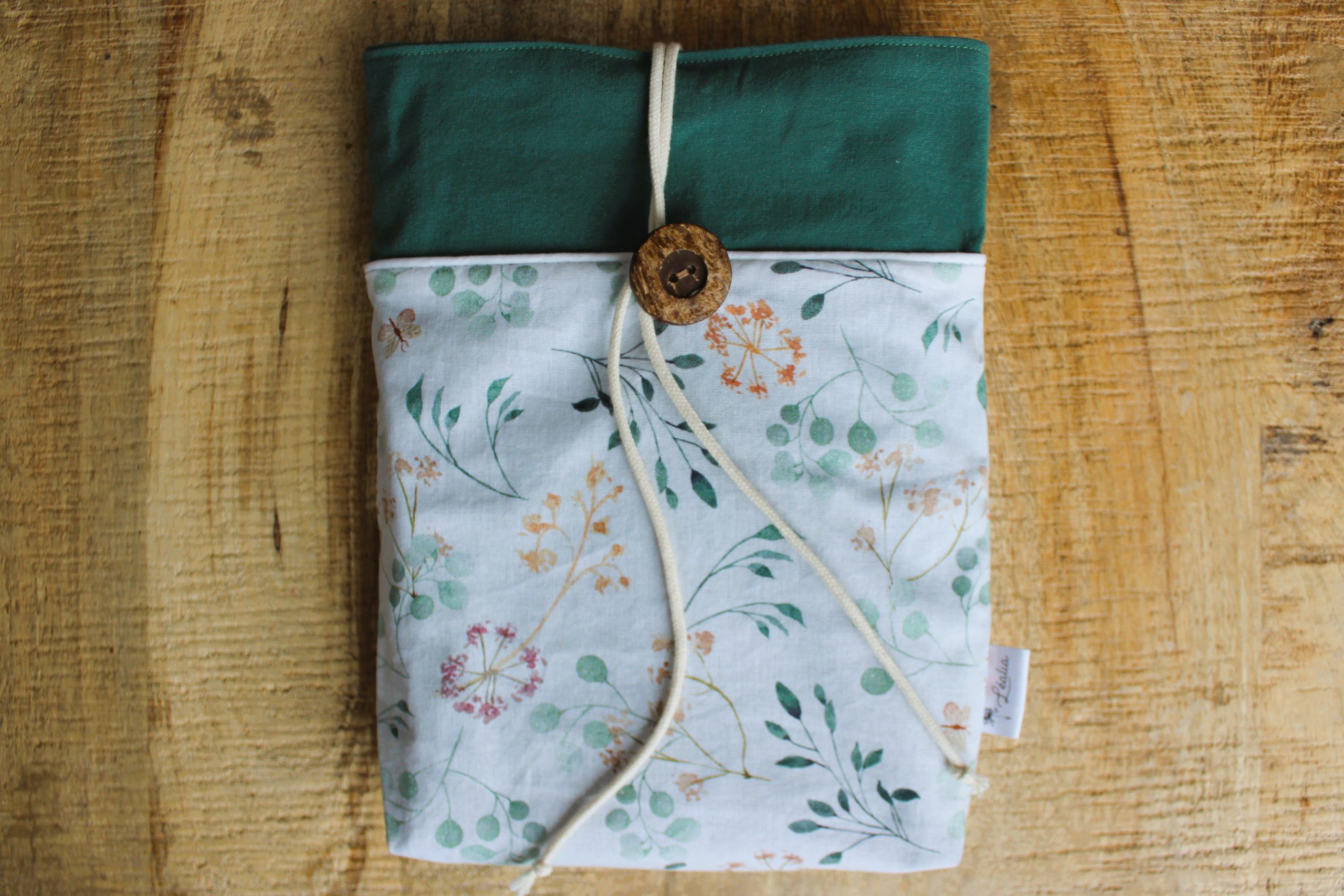 Pochette à livre verte floral