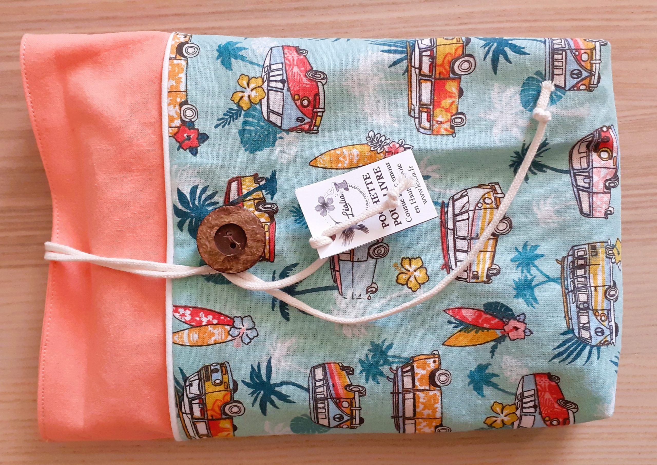 Pochette à livre corail vert van combi